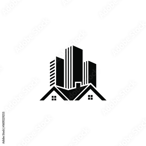 Modern cityscape with residential rooftops logo