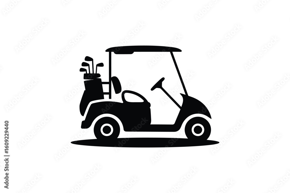 Black silhouette of a golf cart with clubs Black silhouette of a golf cart with clubs