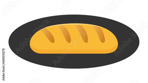 Loaf of bread sitting on a dark oval plate with visible scoring marks on the top of the bread loaf