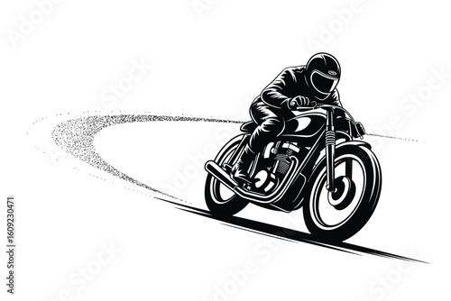 Dynamic motorcycle rider leaning into a curve