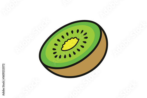 Hand Drawn Kiwi Slice Vector On White Background