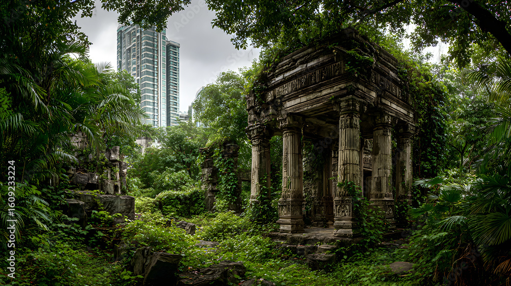 Obraz premium Vanishing Legacy: The Battle Between Ancient Culture and Modern Urbanization