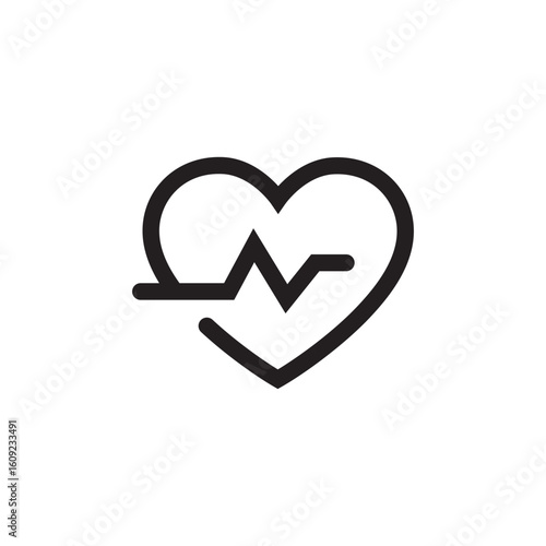Heartbeat Icon – Heart with Pulse Line Art Symbol for Health and Medical Care