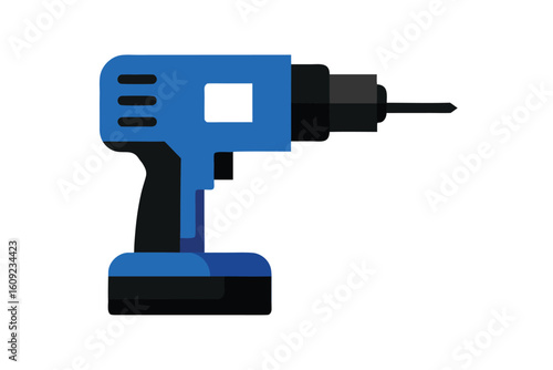 Drill Machine In Blue And Black Isolated On White
