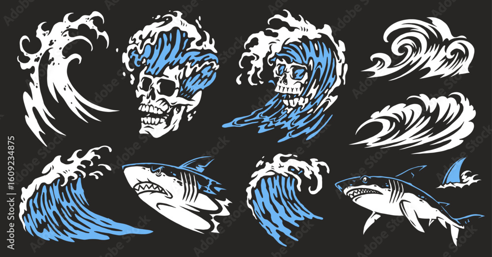 Fototapeta premium Shark and wave ocean artwork