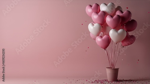 Heart-shaped Balloons in a Decorative Pot Creating a Festive Atmosphere for C...
