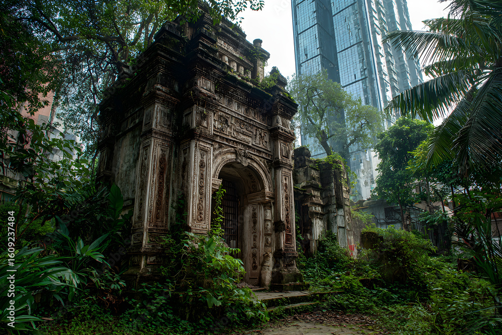 Obraz premium Vanishing Legacy: The Battle Between Ancient Culture and Modern Urbanization