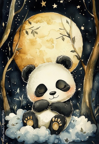 Wallpaper Mural A whimsical baby panda dreaming in a serene forest setting. Torontodigital.ca
