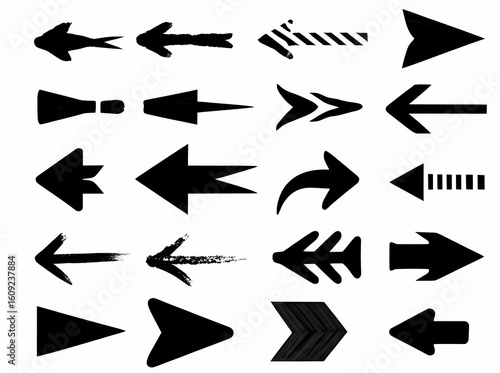 set of black arrows, Icon Collection Set with Grunge and Brush Stroke Style