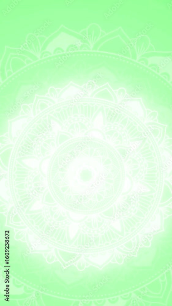 chroma key with 2d white animated mandala on center, geometric pattern animation reel background textured alpha channel decorated motion element artistic slow motion abstract green screen layout frame