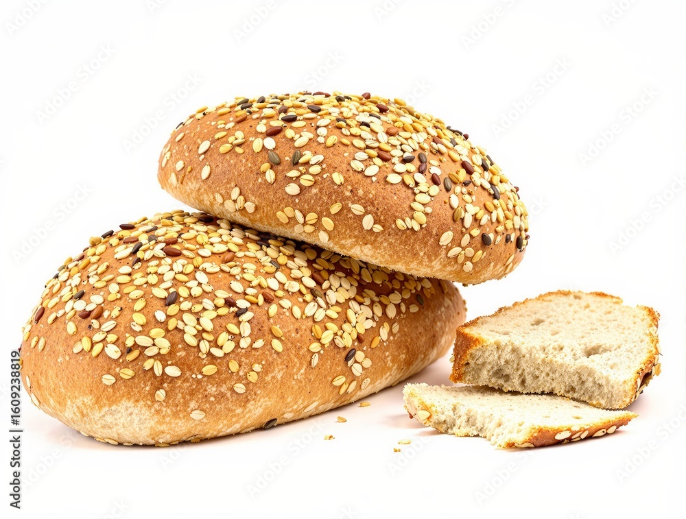 Seed-Crusted Loaf with Slice Rustic Bakery Bread Seed-Crusted Loaf with Slice Rustic Bakery Bread