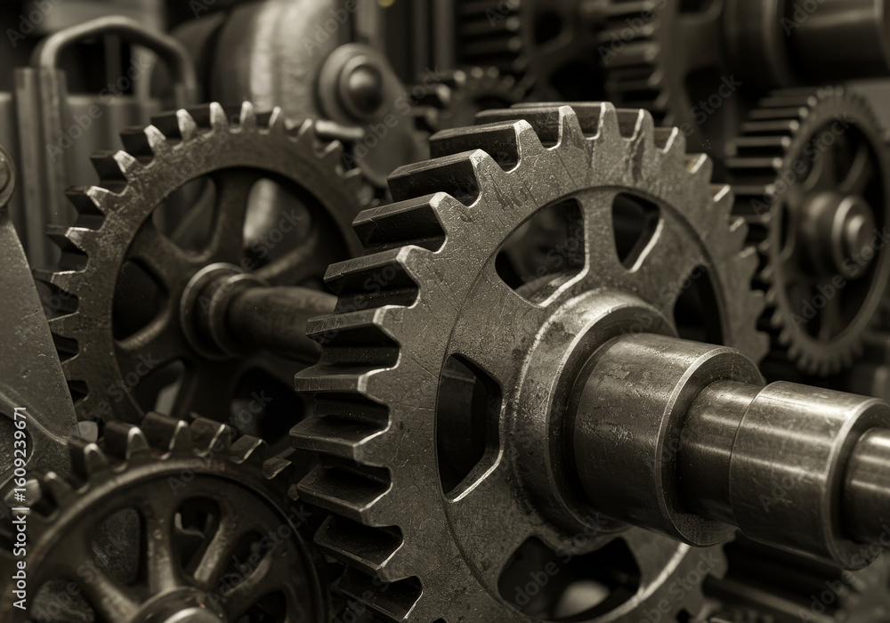 Intricate Arrangement of Industrial Gears and Machinery Intricate Arrangement of Industrial Gears and Machinery