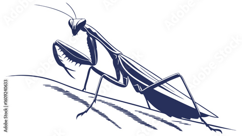 Stylized Praying Mantis Illustration on White Background - Elegant Vector Graphic of an Insect Predator