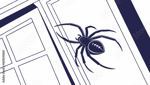 Stylized Dark Spider Vector Graphic on Abstract White Background