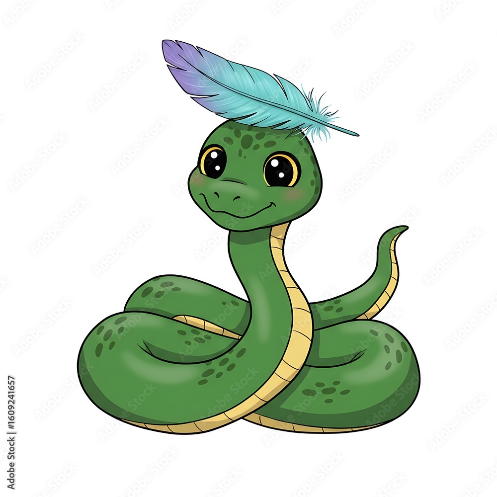 Fototapeta premium Cute Snake with Feather Hat Cartoon Illustration