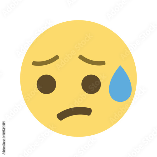 Illustration of a slightly worried yellow emoji face with a single drop of sweat on its right side