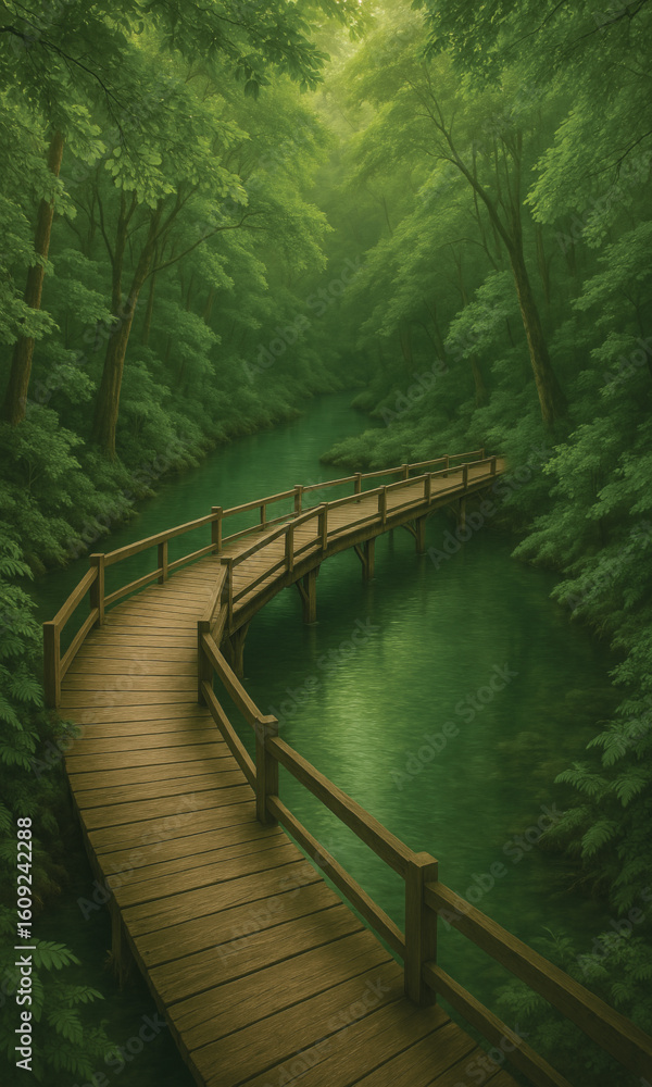 Fototapeta premium wooden bridge over river