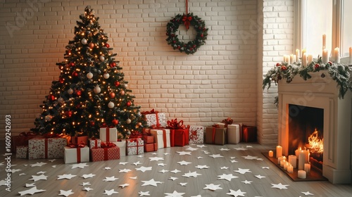 Christmas Decorations Create a Festive Atmosphere in a Cozy Living Room With ...