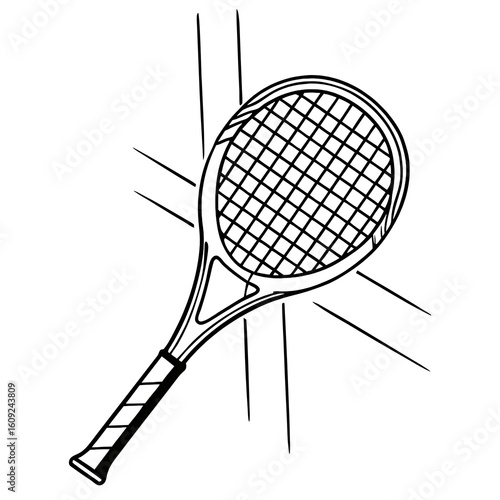 Minimalist tennis racket artwork, symbolizing the dynamic world of racket sports.