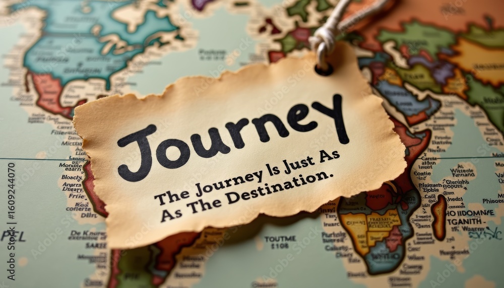 Naklejka premium Inspirational Journey Quote on Vintage World Map Background