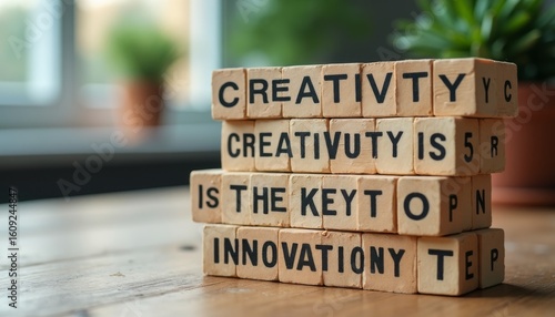 Wallpaper Mural Inspiring Message on Creativity and Innovation with Wooden Blocks Torontodigital.ca