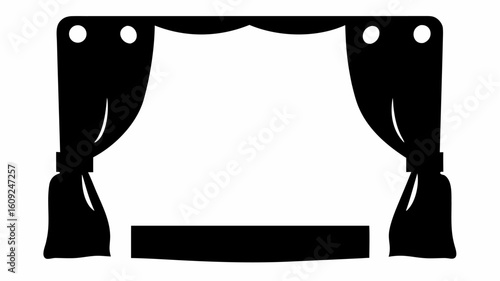 Silhouette of a stage with curtains and platform with a simple design in black and white color scheme | editable eps vectors