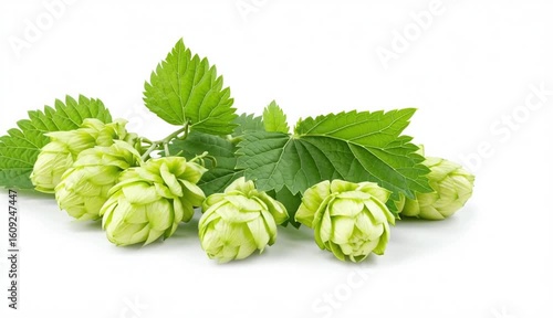 Wallpaper Mural Fresh green hops or hop cone flowers with leaves on white background Torontodigital.ca
