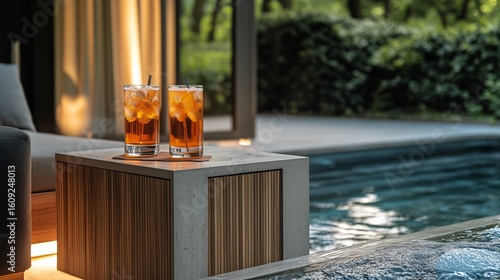 Refreshing Cocktails by the Poolside in a Serene Garden Setting During the La...