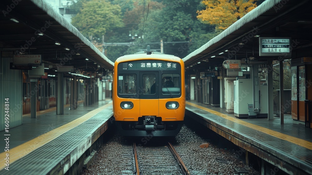 Obraz premium A metro train arrives empty station