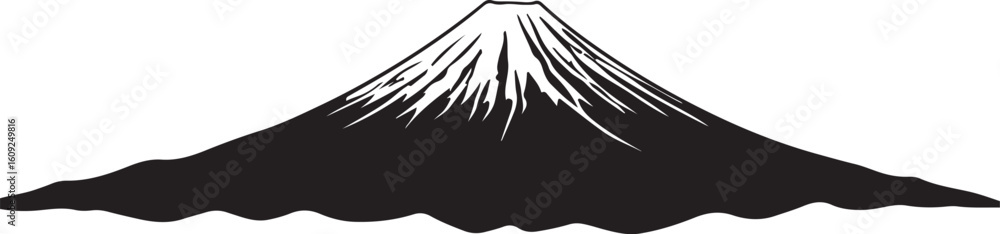 Fototapeta premium Mount Fuji in silhouette white background.