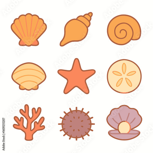 Colorful Seashells Starfish and Coral Collection for Marine Life or Beach Themed Designs