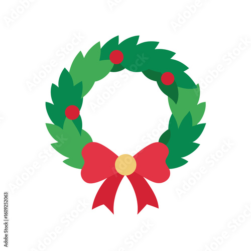 Wreath With Bow In Flat Festive Vector On White