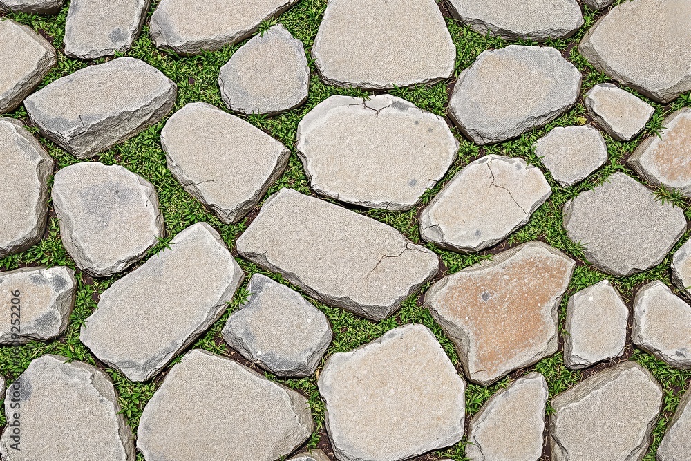 Obraz premium Irregular Stone Pathway with Green Grass Fillings