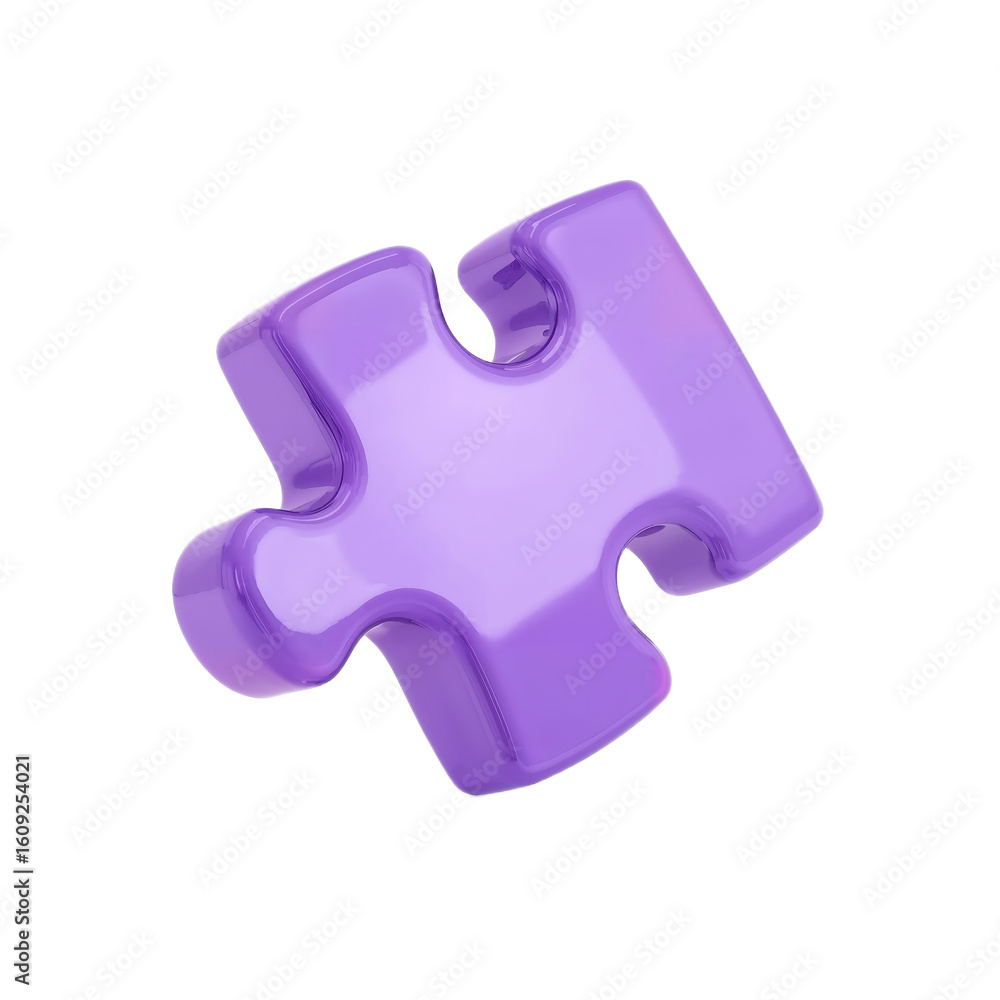 Obraz premium A single, vibrant purple puzzle piece, isolated against a white background.