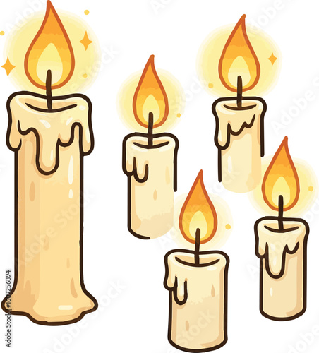Beautiful lighting candles flat vector icon illustration for sticker, logo, book, t-shirt and more print or digital design
