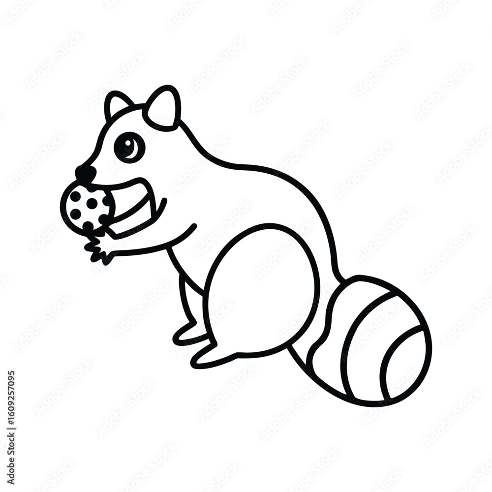 Fototapeta premium Raccoon sneaking a Christmas cookie in a playful holiday scene line art vector illustration