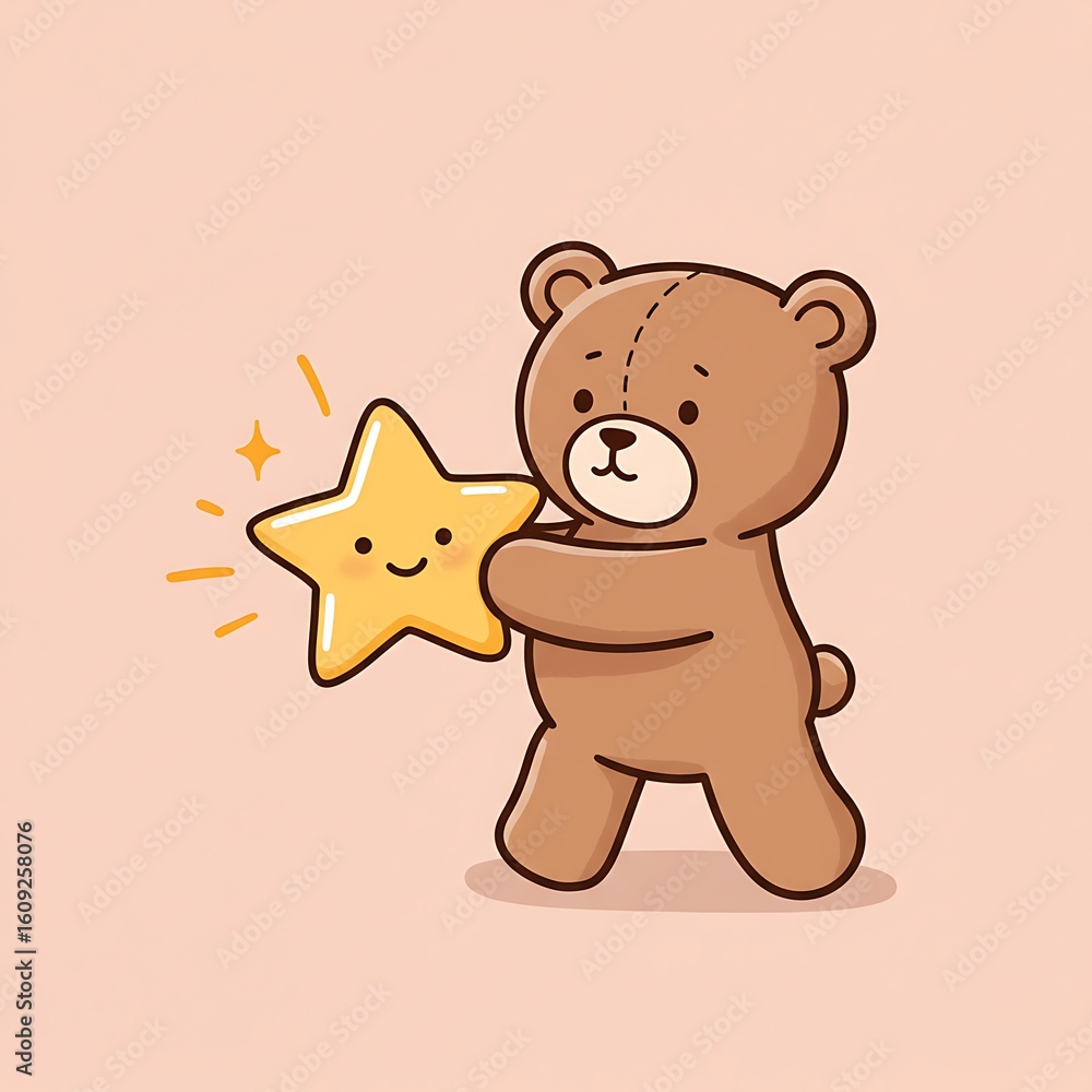 Obraz premium Teddy Bear Holding Sparkling Star on Peach BG