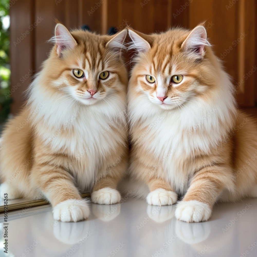 Two Ginger Kittens with Yellow Eyes Pose Together Two Ginger Kittens with Yellow Eyes Pose Together