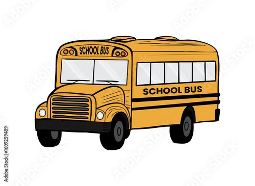 Yellow school bus vector illustration flat style front