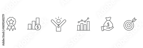 Success and Growth Editable Icons set. Set of outline icons related to progress, career, growth, profit and others. Success outline icons collection. Vector illustration.