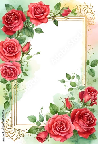 Elegant watercolor red roses create a beautiful blank canvas for heartfelt messages during significant occasions like birthdays, weddings, and holidays Generative AI