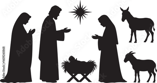 Nativity scene with figures and animals christmas jesus