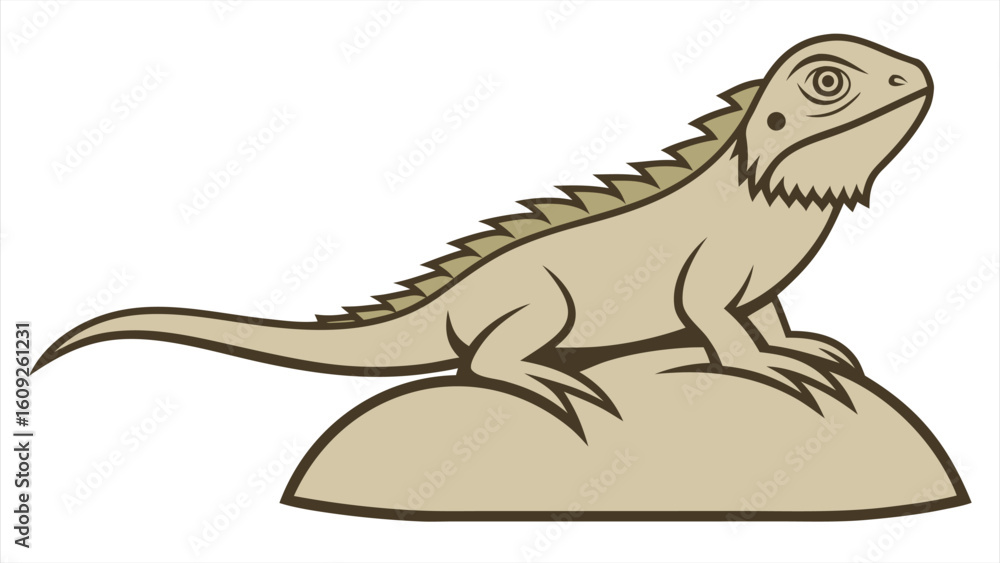 Obraz premium Flat silhouette of a bearded dragon on rock earth.