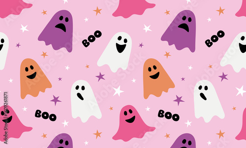ghost halloween, cute seamless pattern, decoration for fabric, textile, clothing, wrapping paper, wallpaper, cover, autumn event, vector