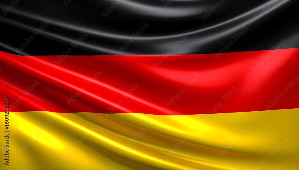 Naklejka premium Close-up of the German flag, black, red, and gold stripes billowing in the wind, showing fabric texture