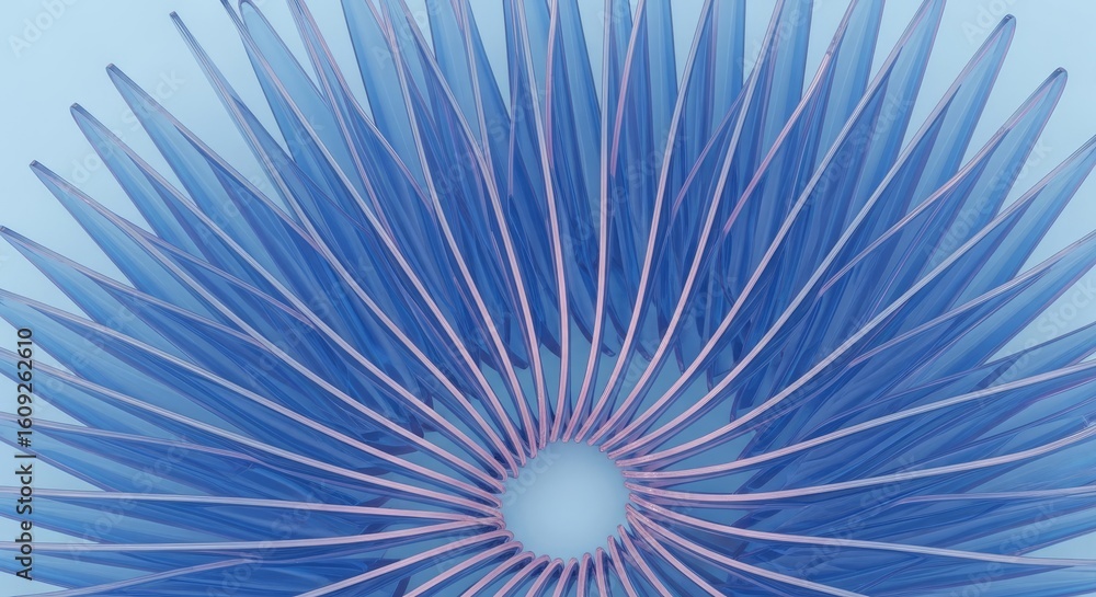 Obraz premium Abstract Blue Petals, Concentric Circular Arrangement on Light Blue Backdrop, Radial
