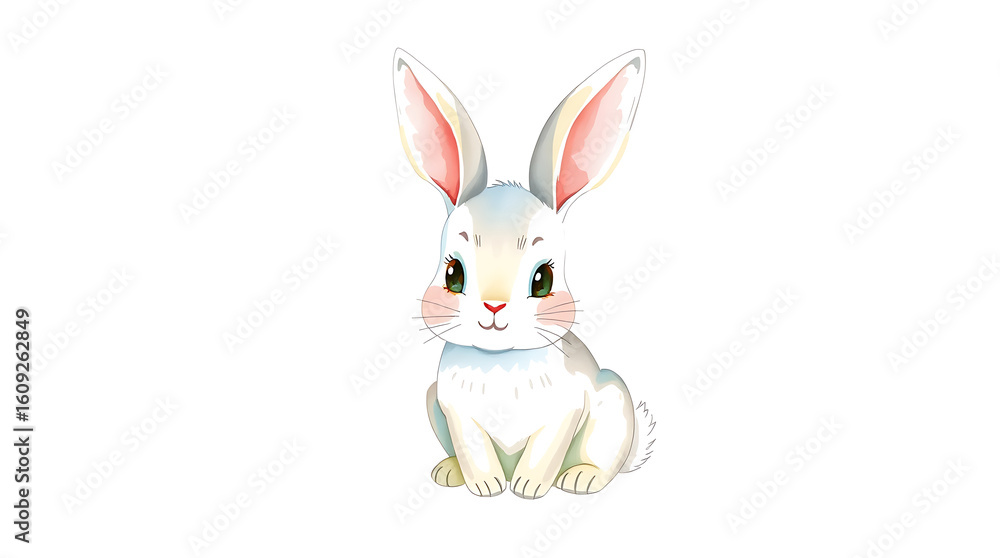 Fototapeta premium Adorable Bunny Portrait: An enchanting illustration of a cute bunny rabbit, its soft fur, big eyes, and endearing features radiate charm and playfulness. Capturing a friendly and innocent creature.