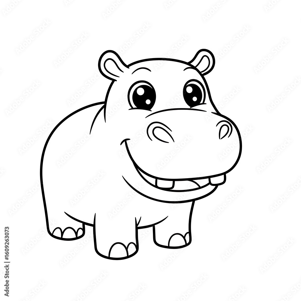 Fototapeta premium Smiling cartoon hippo outline illustration