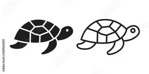 turtle flat and line icon.
