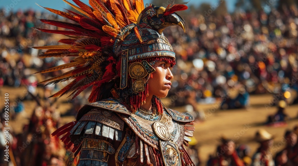 Fototapeta premium Indigenous Warrior in Colorful Regalia